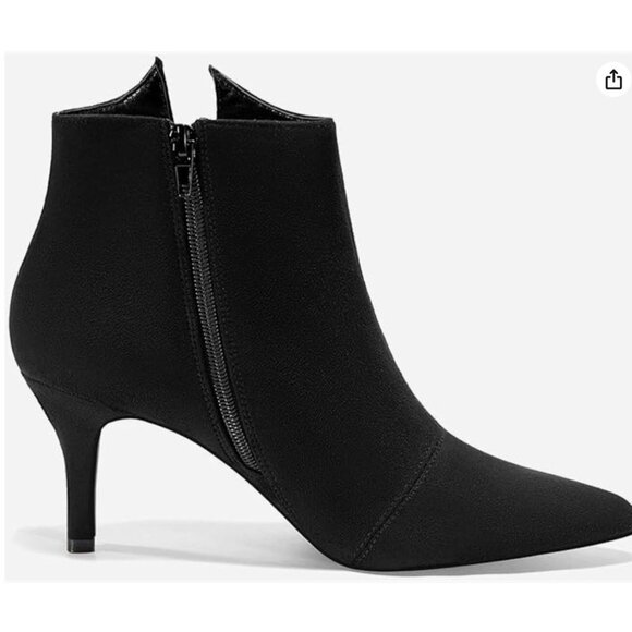 Ermonn Womens Pointed Toe Ankle Boots Stiletto Heels Side Zipper Bow Faux Suede - Picture 5 of 11